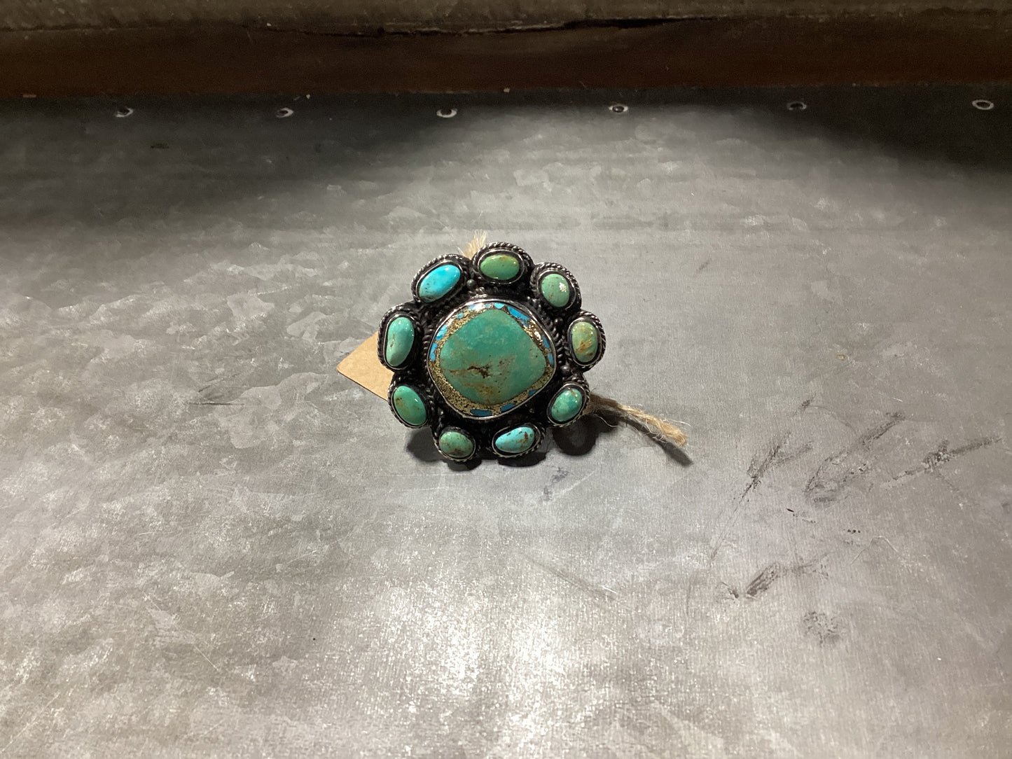 German Silver Turquoise Flower Ring