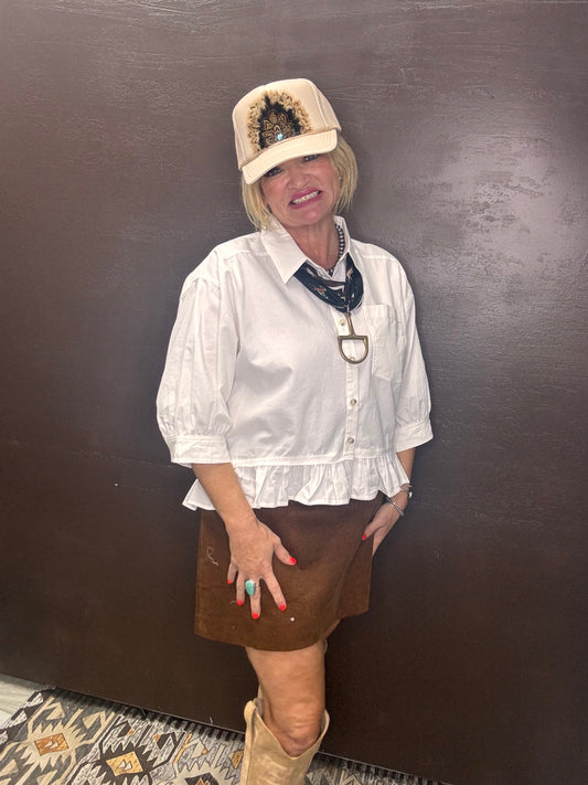 Twirl & Frill Button-Up Blouse