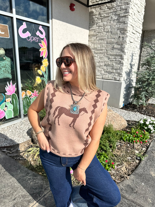 Sleeveless Horse Knit Vest
