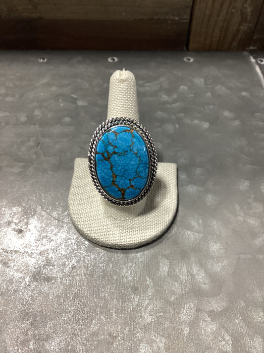 Large Oval TQ Sterling Silver Ring sz8