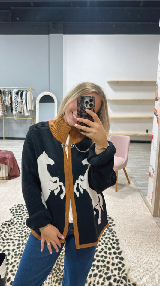 Black Horse Knit Cardigan