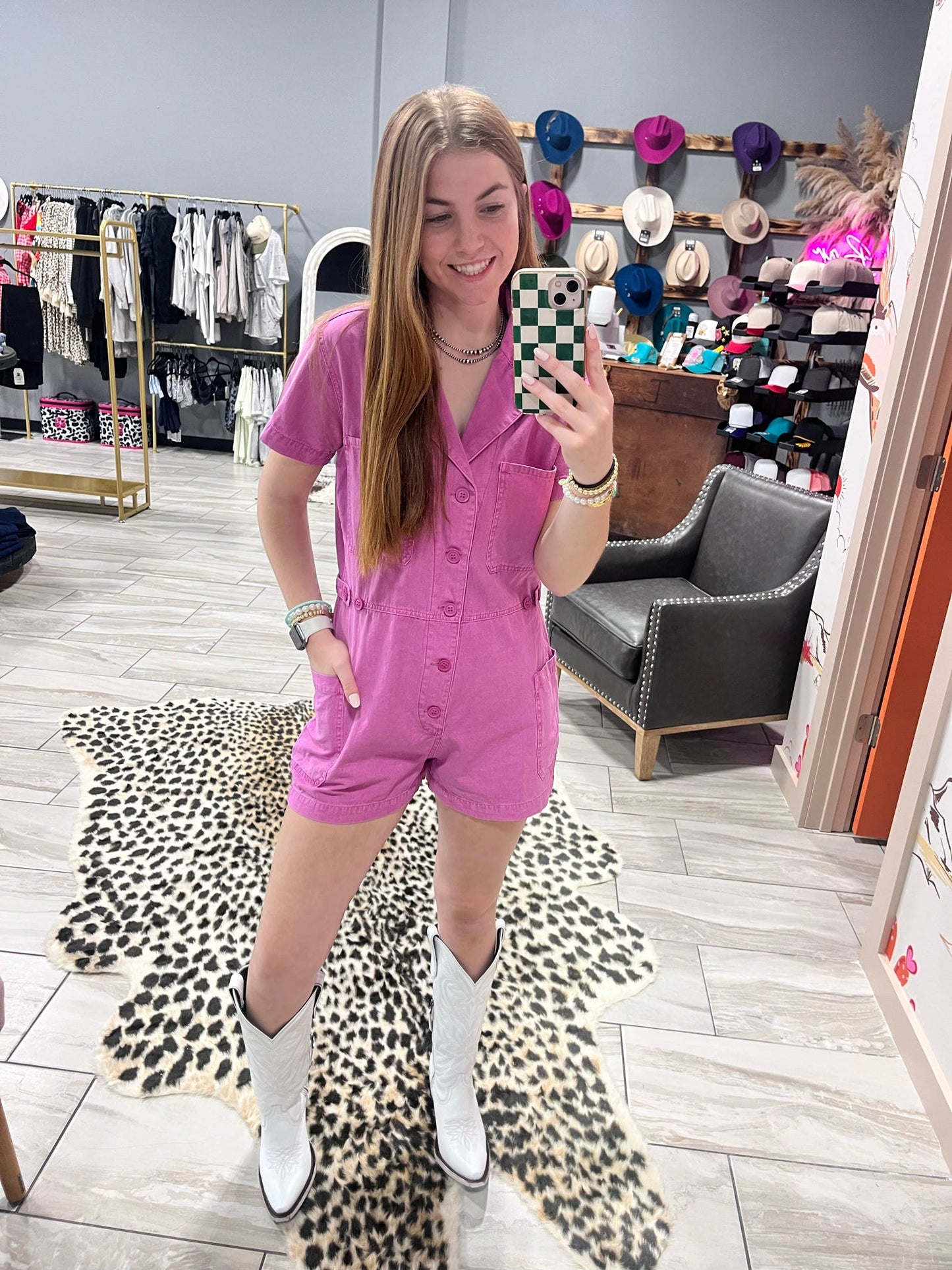 Button Up Romper - Berry