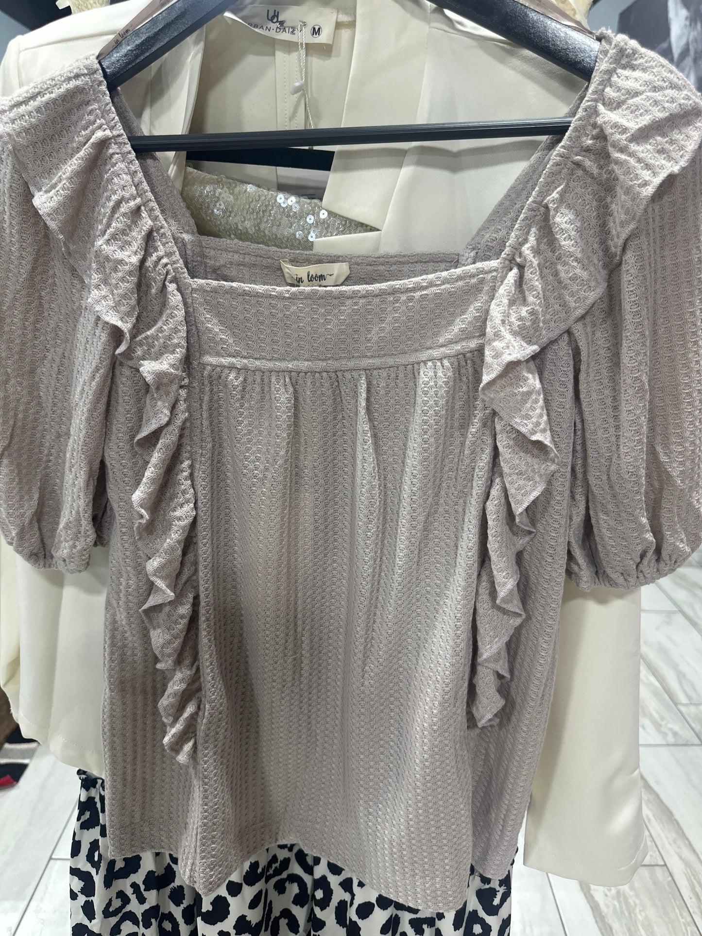 In Loom Dusty Lilac Ruffle Puff-Sleeve Top
