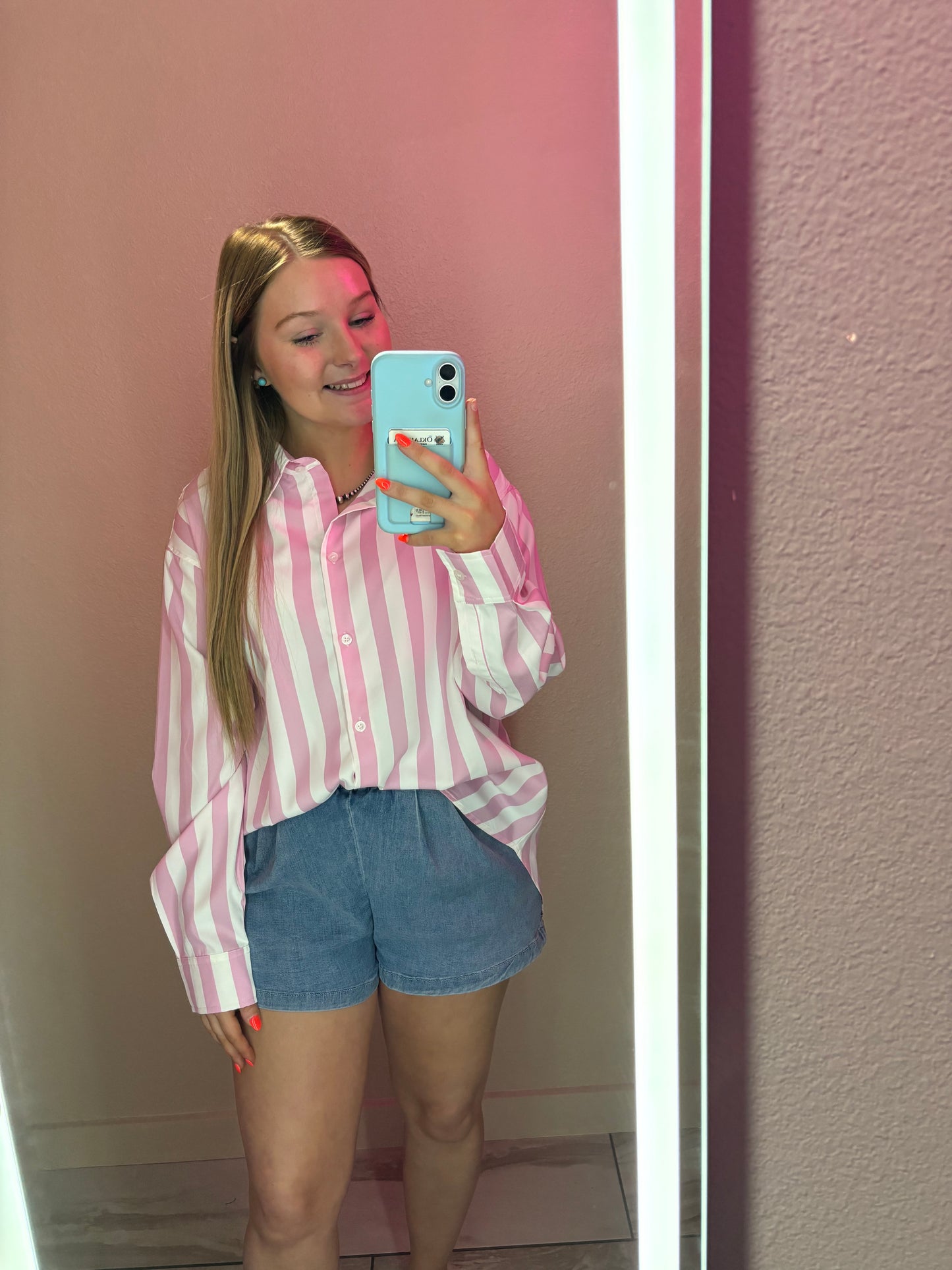 Striped Button Down - Pink