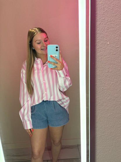 Striped Button Down - Pink