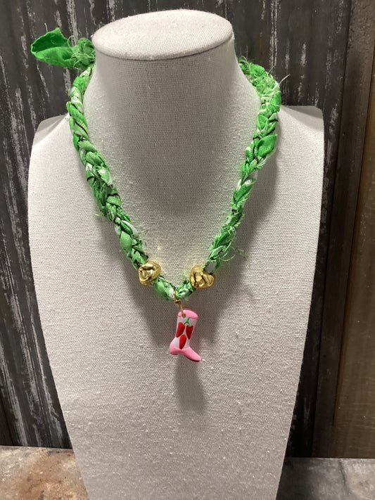 Bandana Boot Charm Necklace - Light Green