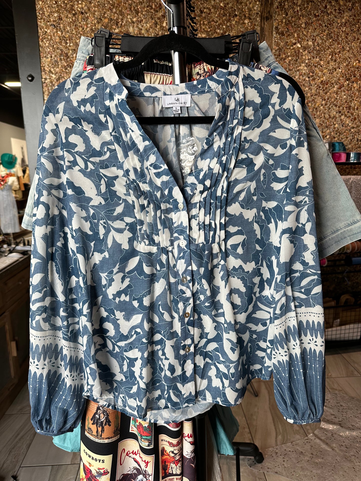 Blue and White Blouse