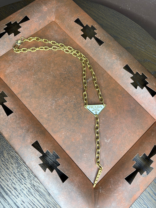PRADA Lariat Necklace White/Gold