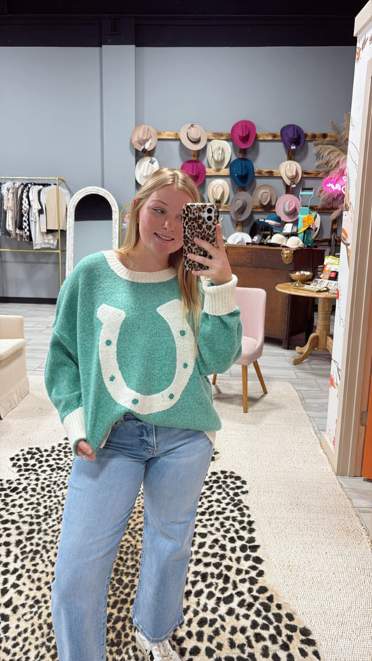 Green HorseShoe Sweater