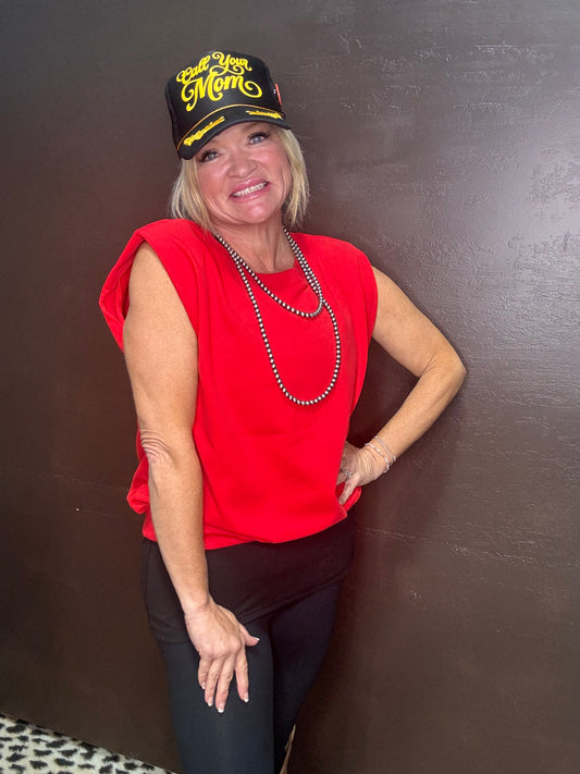 Red Shoulder Padded Tank