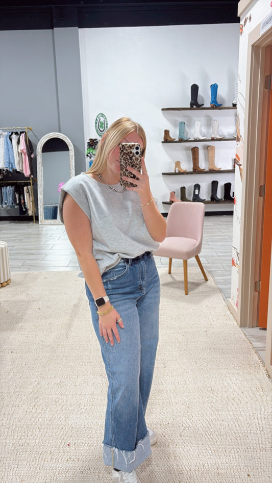 Heather Grey Shoulder Padded Tank