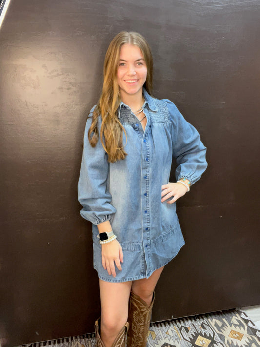 The Smocked Denim Dress