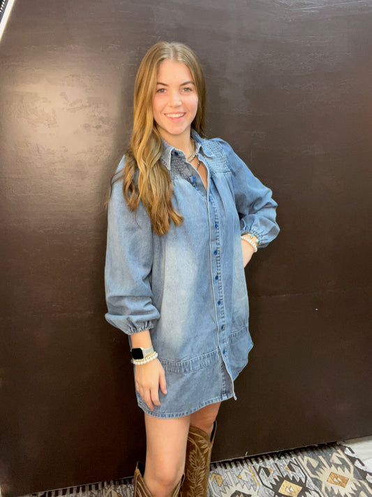 The Smocked Denim Dress