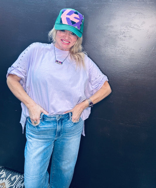Pretty Lavender Studded Oversized Tee
