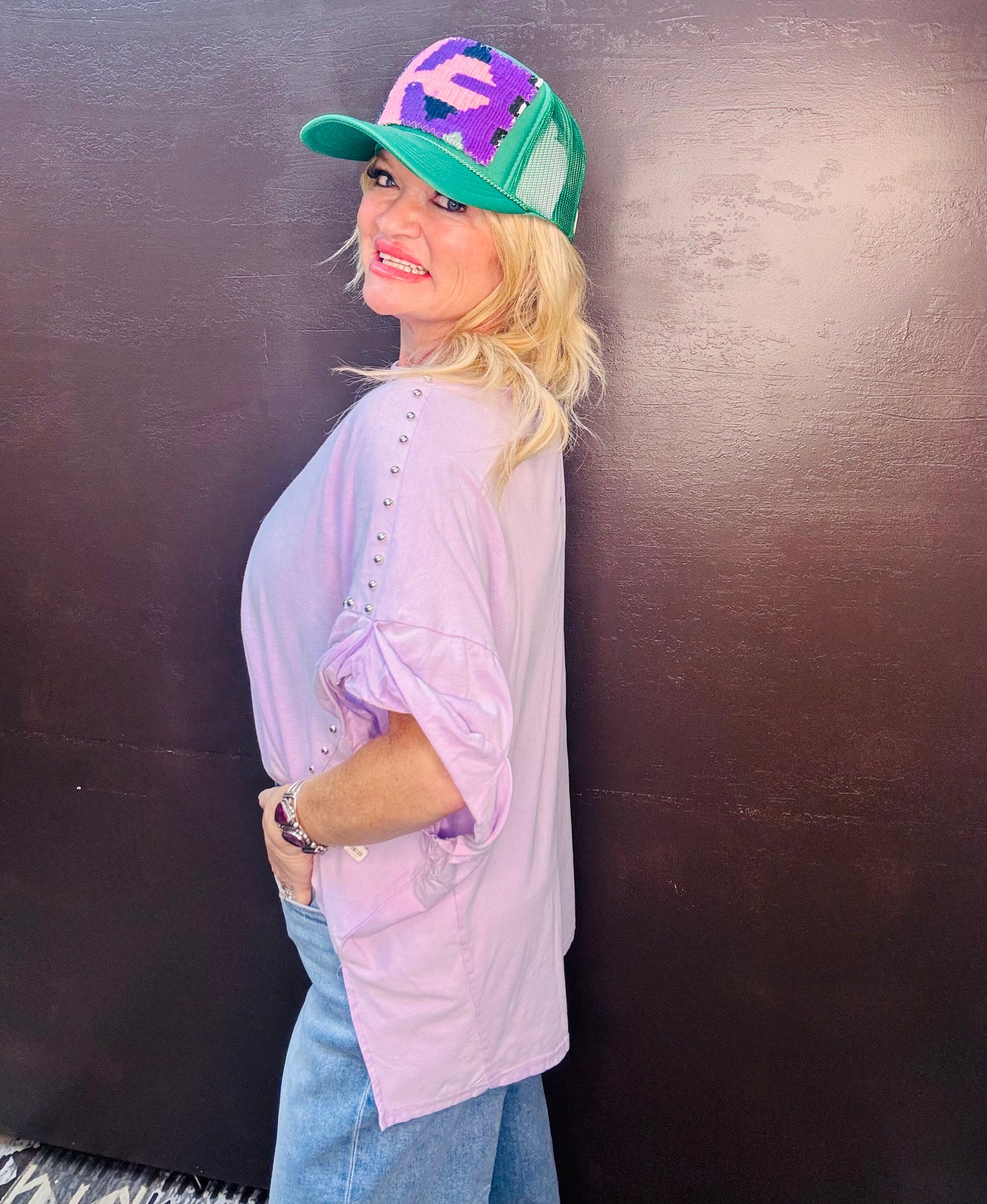 Pretty Lavender Studded Oversized Tee