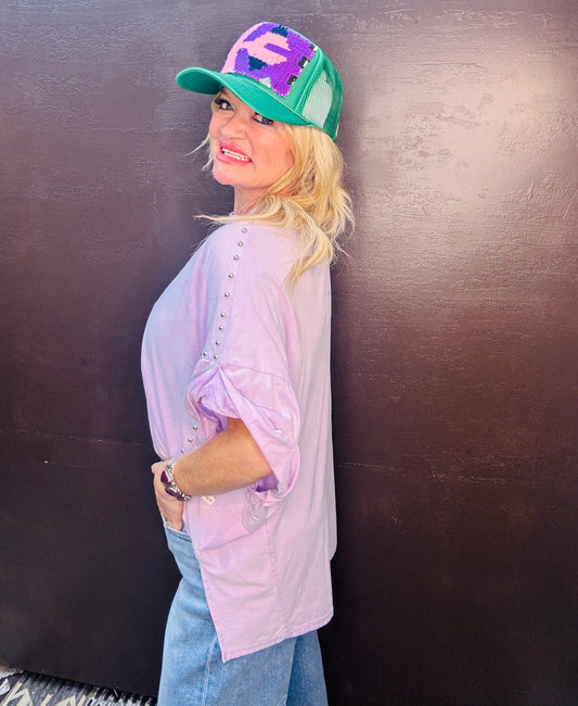 Pretty Lavender Studded Oversized Tee