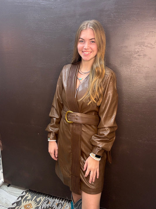 The Pleated Leather Mini Dress
