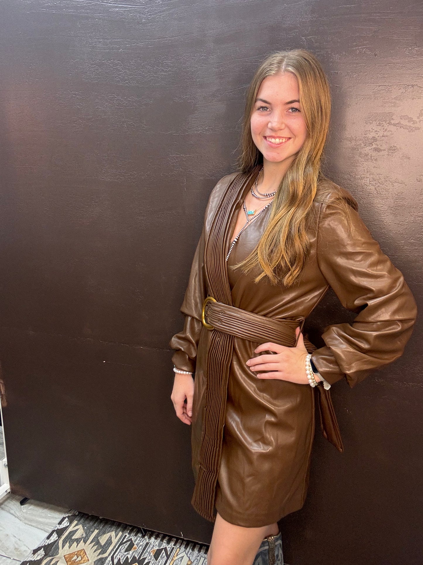The Pleated Leather Mini Dress