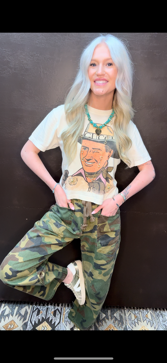 Camo Barrel Cropped Pants