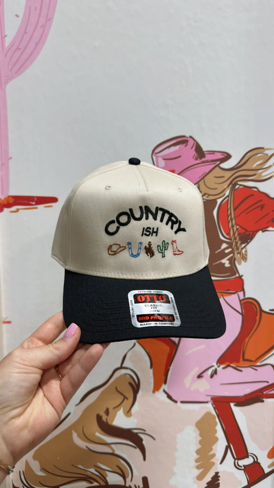 Country-ish Embroidered Hat - Black/Natural