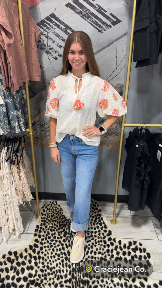 THML Hand Embroidered Cream  Shirt