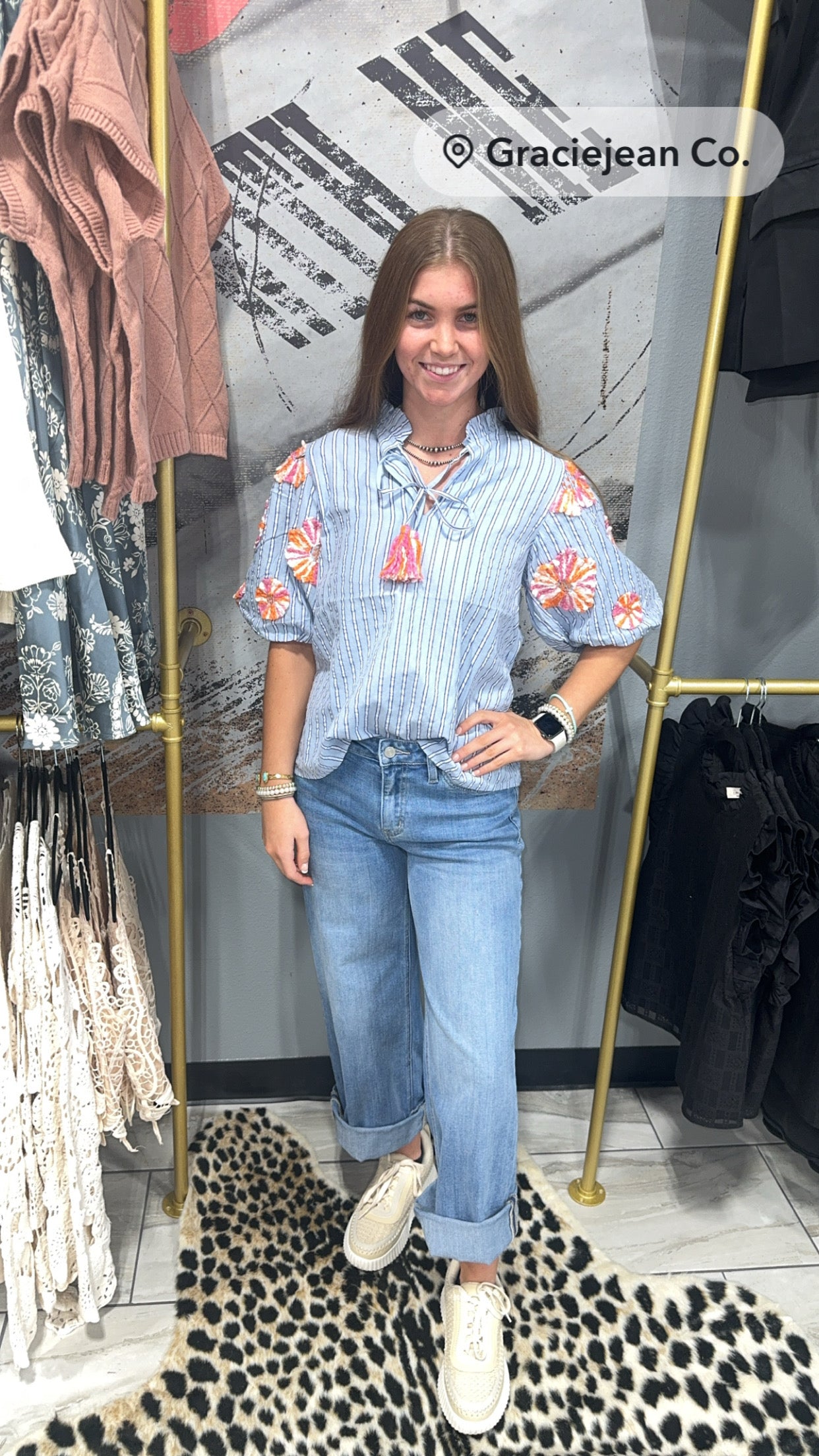 THML Hand Embroidered blue stripe  Shirt