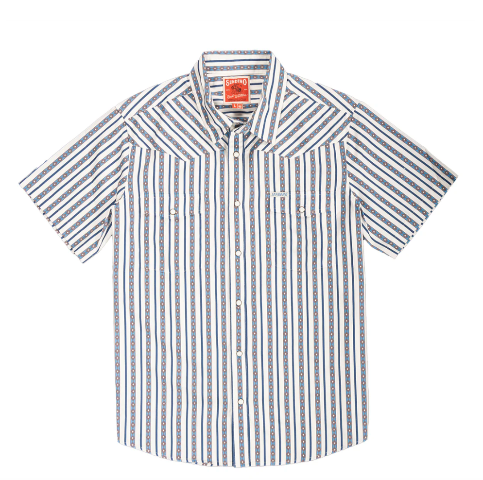 Serape Pearl Snap Short Sleeve -Navy