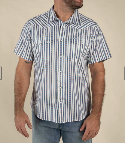 Serape Pearl Snap Short Sleeve -Navy
