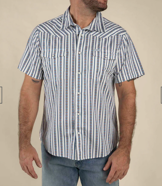 Serape Pearl Snap Short Sleeve -Navy