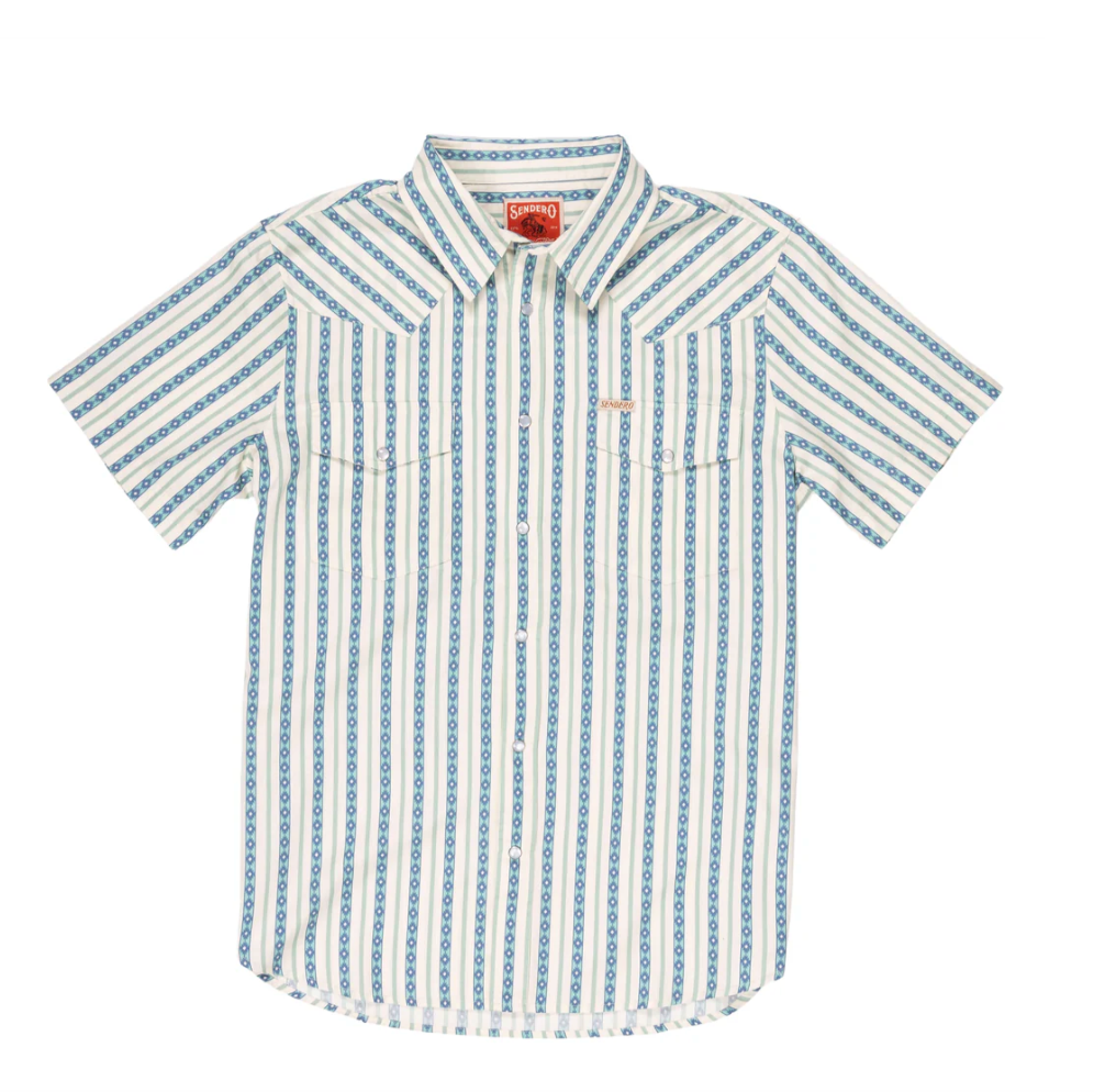 Serape Pearl Snap Short Sleeve -Teal