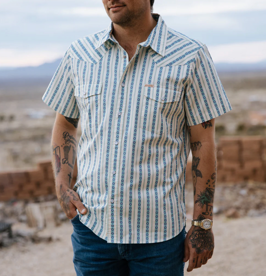 Serape Pearl Snap Short Sleeve -Teal
