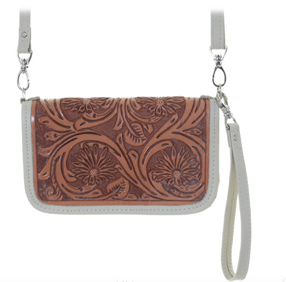 Natural Leather Daisy Tooled Clutch