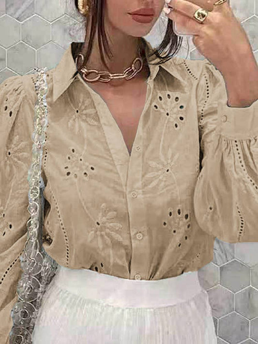 Lace Button Up - Appricot