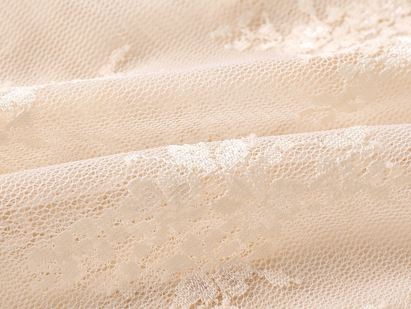 Semi Sheer Mesh Floral Lace Layering Top: Beige