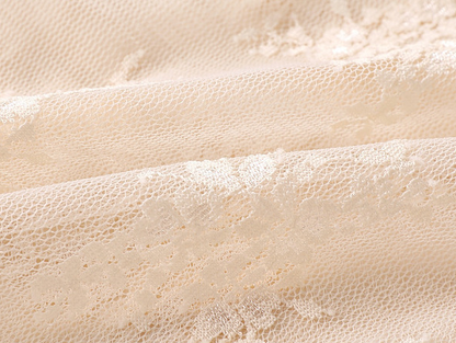 Semi Sheer Mesh Floral Lace Layering Top: Beige
