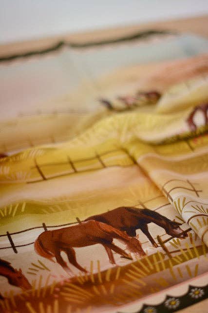 Grazing Pasture Western Cowgirl Horses Silk Wild Rag Scarf