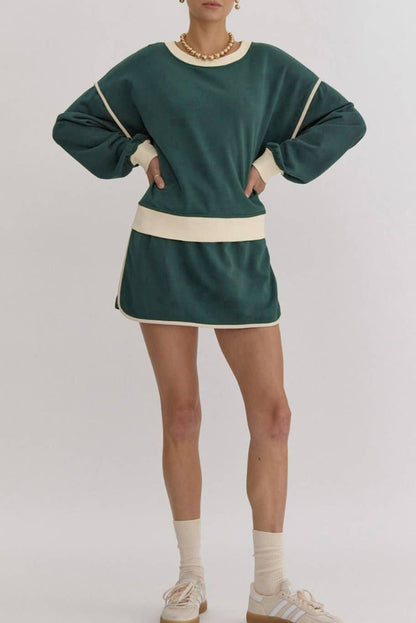 Colorblock Pullover and Skort Set: Evergreen