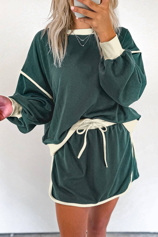 Colorblock Pullover and Skort Set: Evergreen