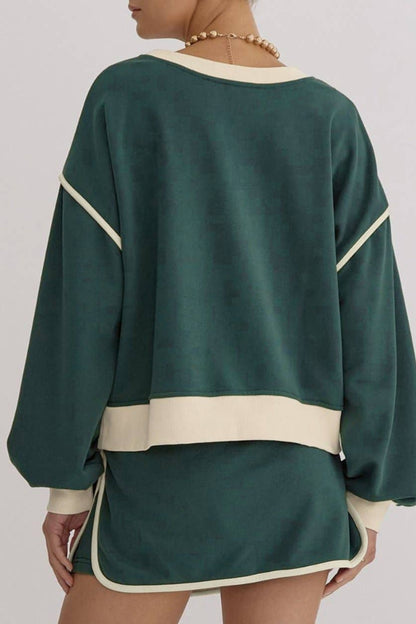 Colorblock Pullover and Skort Set: Evergreen