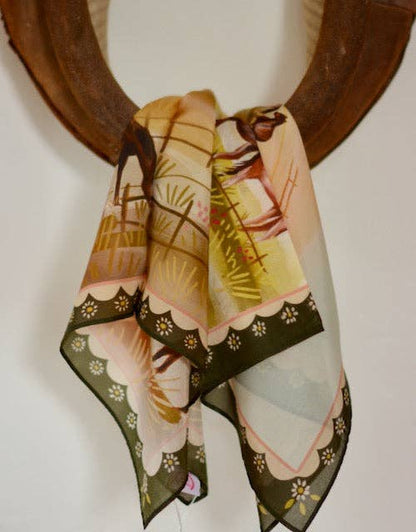 Grazing Pasture Western Cowgirl Horses Silk Wild Rag Scarf