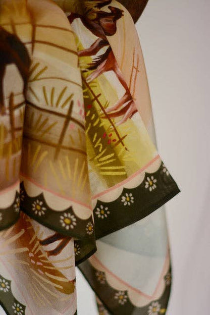 Grazing Pasture Western Cowgirl Horses Silk Wild Rag Scarf