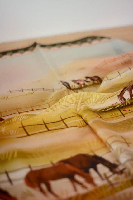 Grazing Pasture Western Cowgirl Horses Silk Wild Rag Scarf
