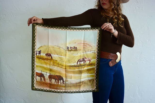 Grazing Pasture Western Cowgirl Horses Silk Wild Rag Scarf