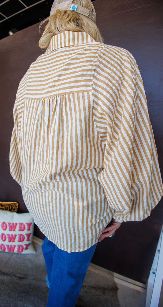 Basic Striped Button Down - Camel