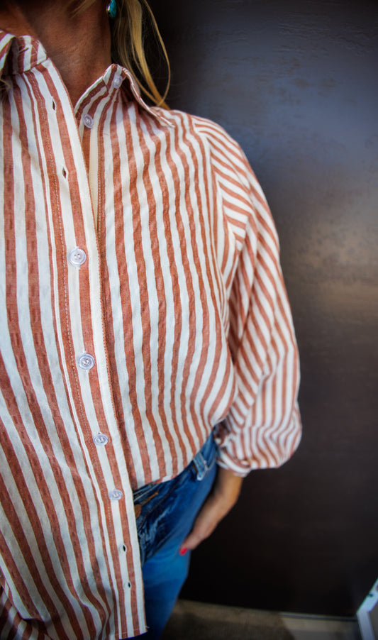Basic Striped Button Down - Red Bean