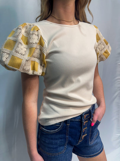 Mustard Quilt Puff Sleeve Top