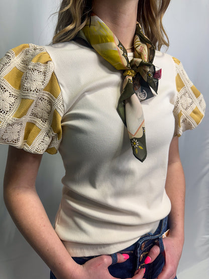 Mustard Quilt Puff Sleeve Top
