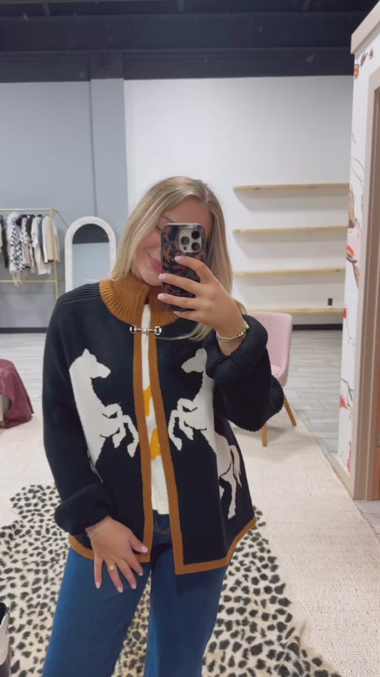Black Horse Knit Cardigan